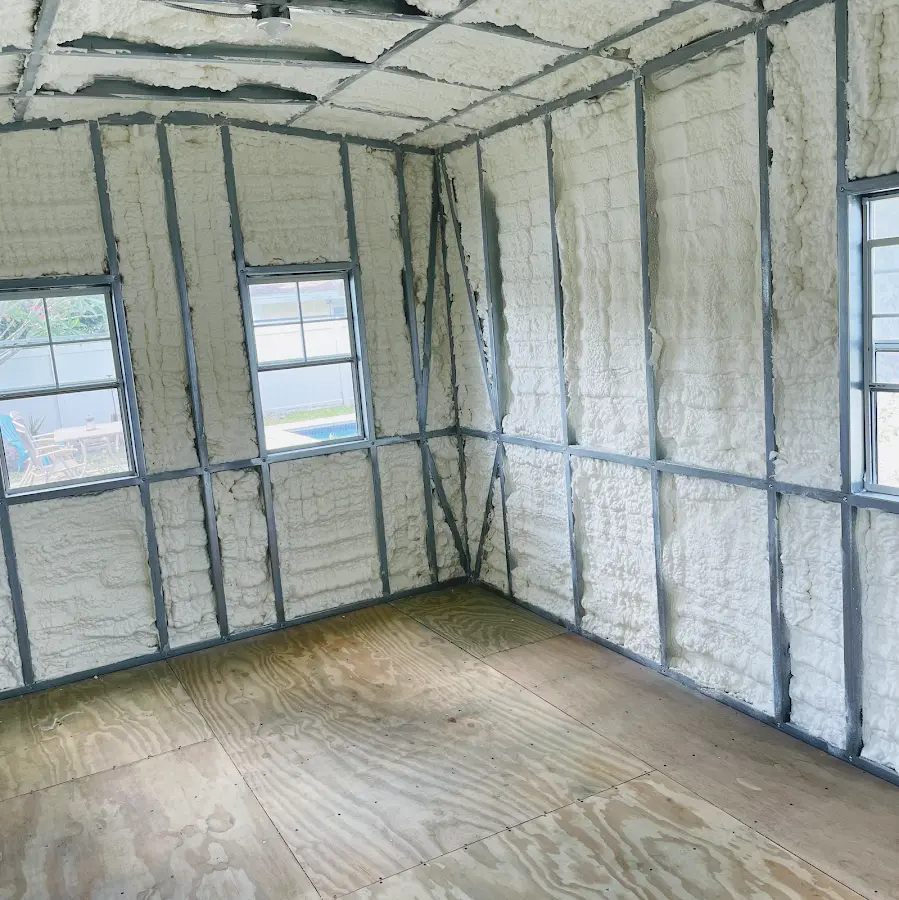 Closed-cell spray foam insulation applied to wall cavities in a residential project in Topanga